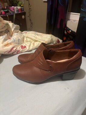 Women's Clarks Brown Low Heel Slip-On Dress Shoes